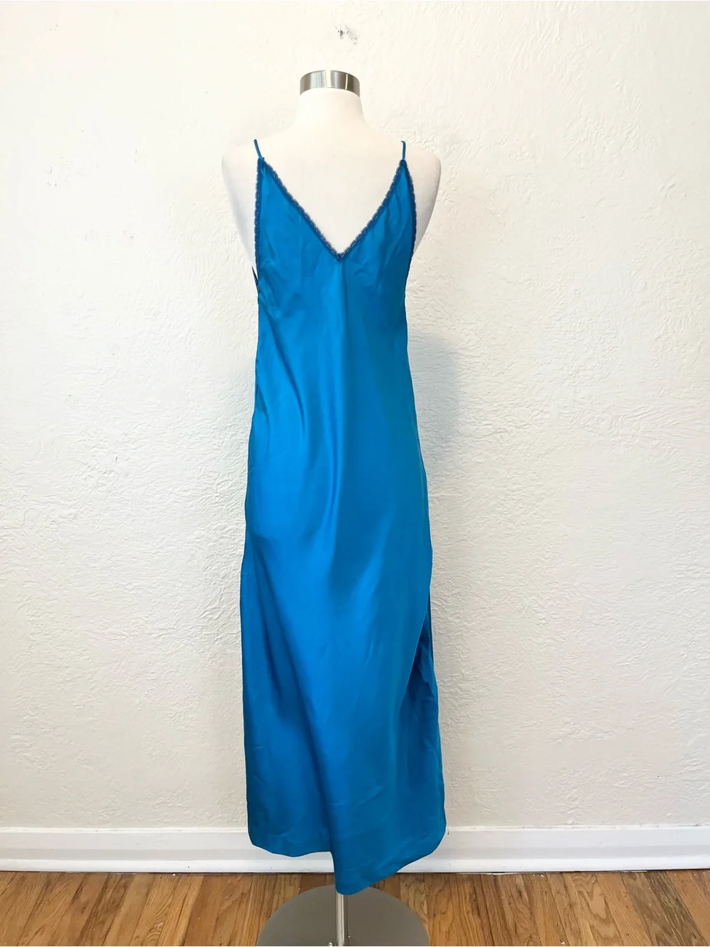 Vintage Slip Dress Chemise Blue Satin Lace Trim size Small S Romantic Fairy - Picture 6 of 13